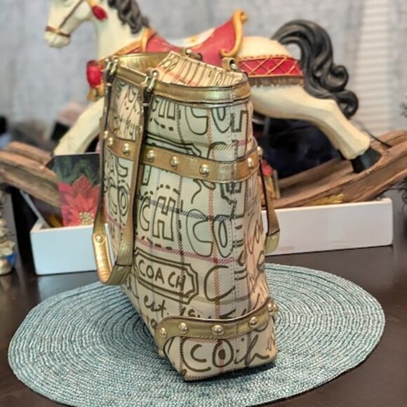 O1 COACH Heritage Tattersall Graffiti Tote Bag (NWOT) - Picture 5 of 10